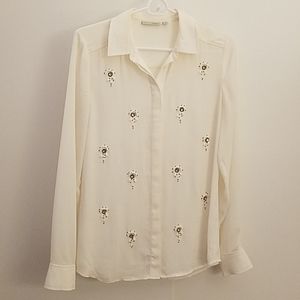 Halogen White Beaded Button Down Shirt